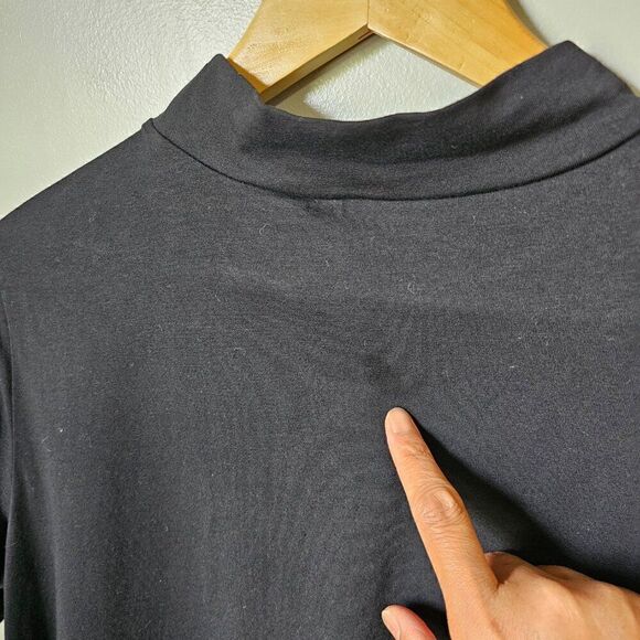 EUC BLACK MINIMALIST MOCK NECK A LINE COTTON BLEND SHIRT DRESS SIZE L - Picture 5 of 13